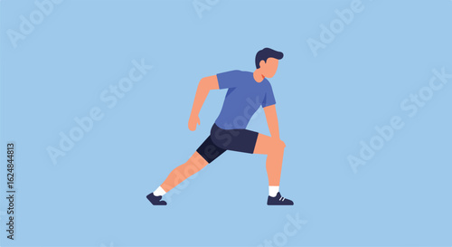 Man stretches leg on a simple blue background, for fitness material use