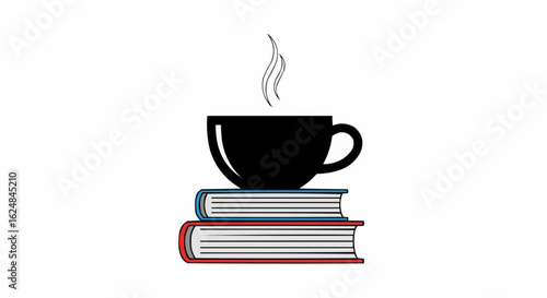 Mug On Books Icon Vector Illustration.coffee - drink, reading, book, illustration, design, mug, vector, cafe, author, backgrounds, college, concepts, graphic, horizontal, learn, library, literature,