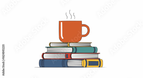 Mug On Books Icon Vector Illustration.coffee - drink, reading, book, illustration, design, mug, vector, cafe, author, backgrounds, college, concepts, graphic, horizontal, learn, library, literature,