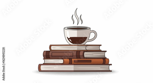 Mug On Books Icon Vector Illustration.coffee - drink, reading, book, illustration, design, mug, vector, cafe, author, backgrounds, college, concepts, graphic, horizontal, learn, library, literature,