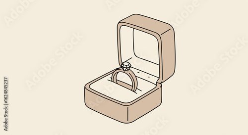 Drawing of a ring inside a box on a blank colored background, for use in design