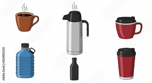 Hot Beverage In Thermos Icon Vector Illustration.water canteen, travel mug, coffee - drink, insulated drink container, bottle, container, drink, mug, vector, icon set, liquid, illustration, 