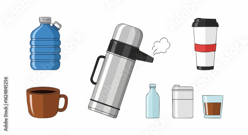 Hot Beverage In Thermos Icon Vector Illustration.water canteen, travel mug, coffee - drink, insulated drink container, bottle, container, drink, mug, vector, icon set, liquid, illustration, 