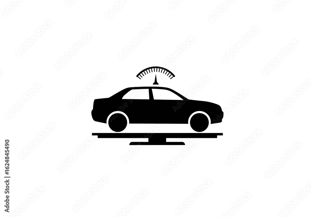 Fototapeta premium A silhouette of a car on a platform with a gauge above it on a white background image