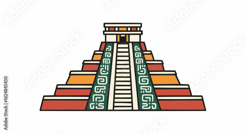 Mayan Temple Icon Vector Illustration.mexico, step, illustration, symbol, ancient, architecture, culture, clip art, pyramid, religion, structure, canada, cut out, drawing, no people, .