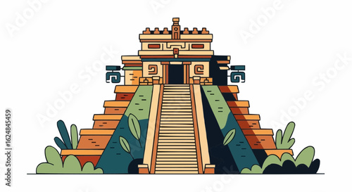 Mayan Temple Icon Vector Illustration.mexico, step, illustration, symbol, ancient, architecture, culture, clip art, pyramid, religion, structure, canada, cut out, drawing, no people, .