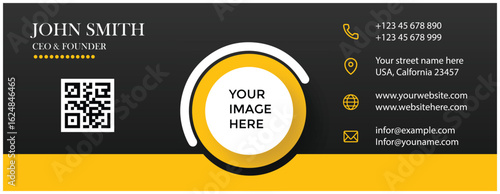 Customizable email signature template for business with contact info, qr code, and photo space