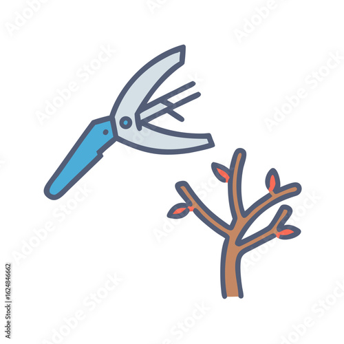 Tree pruner cutting small tree branches flat style