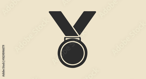 Icon of a round medal with a ribbon, sitting on a solid background, for achievement