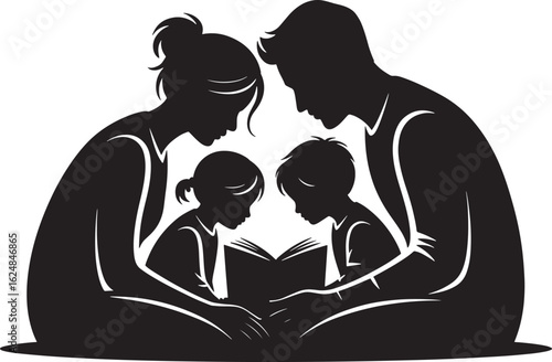 Family Reading Silhouette Togetherness Education Learning Bonding Parent Child Relationship