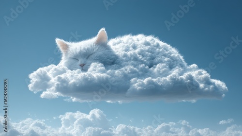 Whimsical cloud in the form of a cat resting in a bright sky