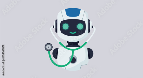 Robot doctor holds stethoscope. Future healthcare concept. Background isolated