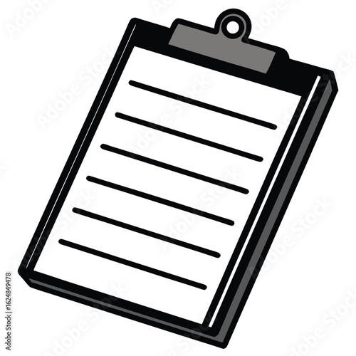 A simple drawing of a clipboard with blank lines of text