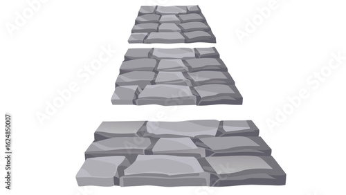 a stone pathway with three sections receding into the distance on a white background