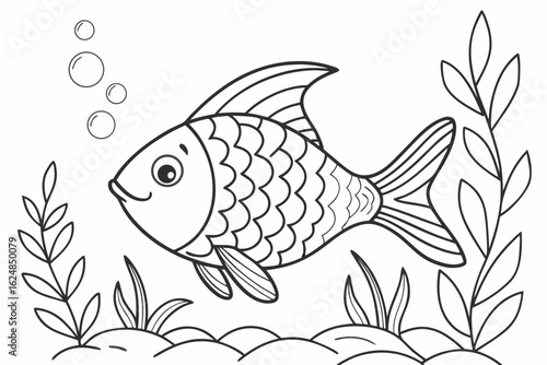 coloring page line art the rainbow fish black vector