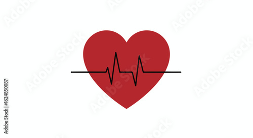 Red heart with pulse on white. Symbol for health, love, or medical concept