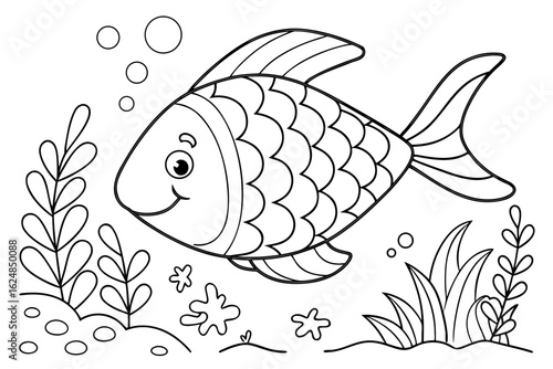 coloring page line art the rainbow fish black vector