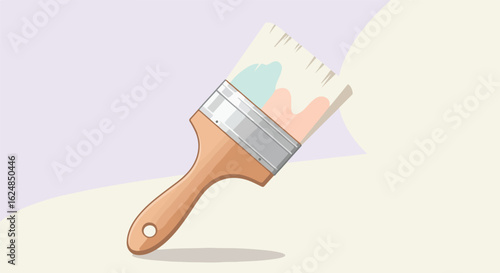 Paintbrush with colored paint on bristles, illustrated with layered background