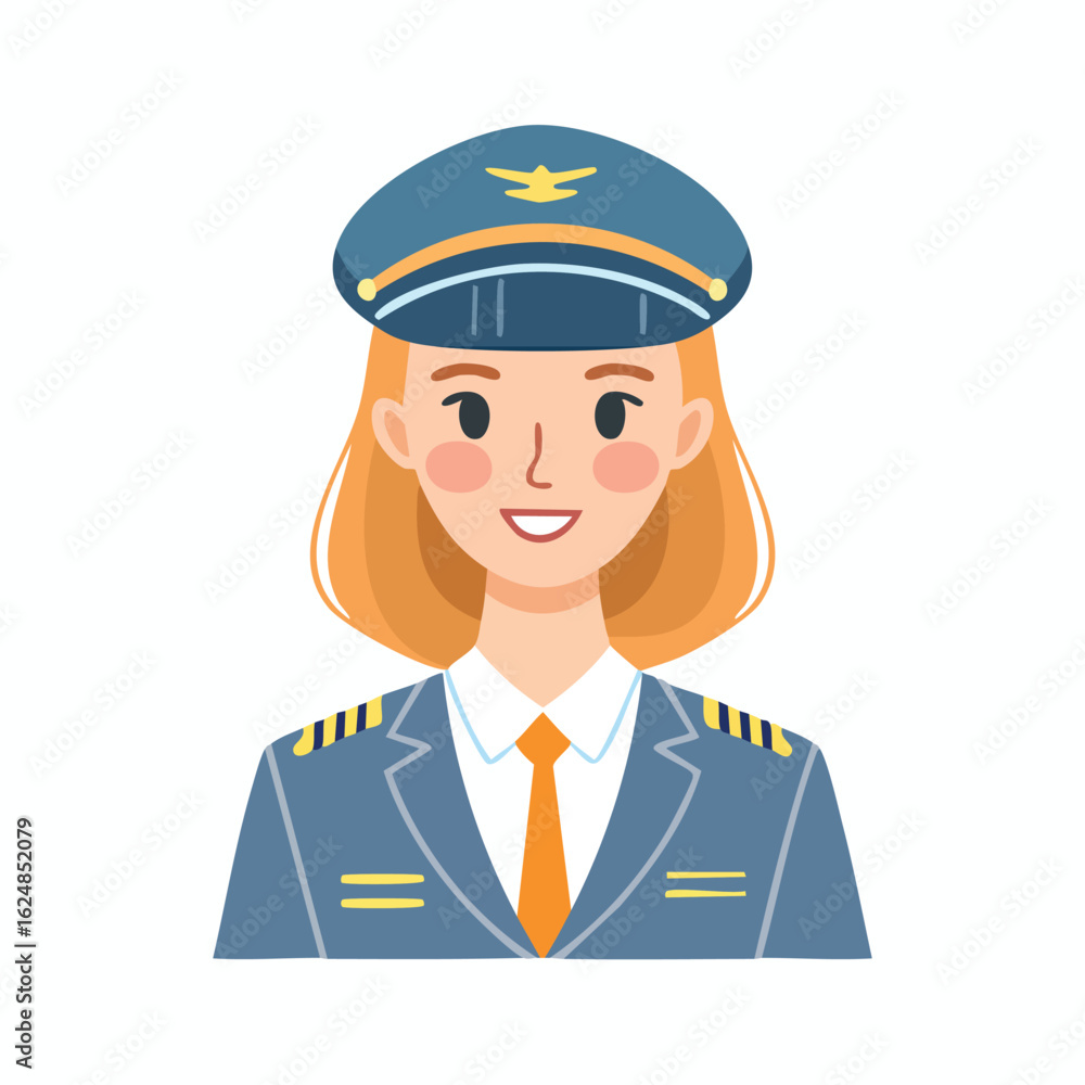 Illustration of a Blonde Female Pilot with a Friendly Smile - AI Generated Illustration of a Blonde Female Pilot with a Friendly Smile - AI Generated