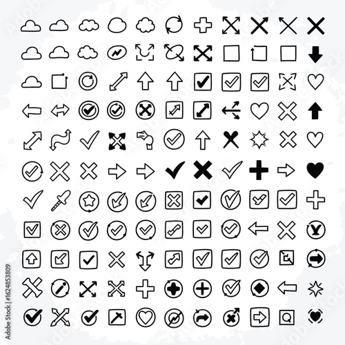 Hand Drawn Doodle Icon Set Vector Collection Different Symbols and Shapes for Creative Projects Web Design and Illustration Work