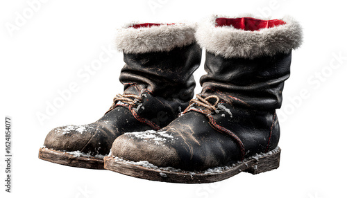  Worn Santa Boots with Snow Dusting and Wrinkled Leather, Angled Side View, Transparent PNG.png (2)