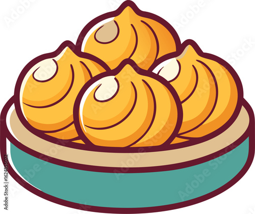 Chinese Dumplings Concept, Central Asian manti vector outline color icon design, Asian Cuisine symbol, Famous Dish Sign, Street Food stock illustration stock illustration