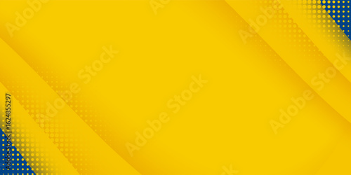Abstract yellow and blue geometric curve overlap layer background with halftone dots decoration. Modern horizontal banner template design. Suit for cover, header, poster, banner, website, business