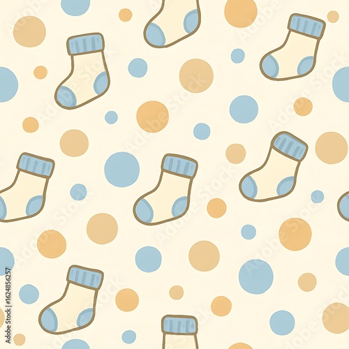 Seamless Pattern: Cute Baby Socks and Dots - Pastel Colors