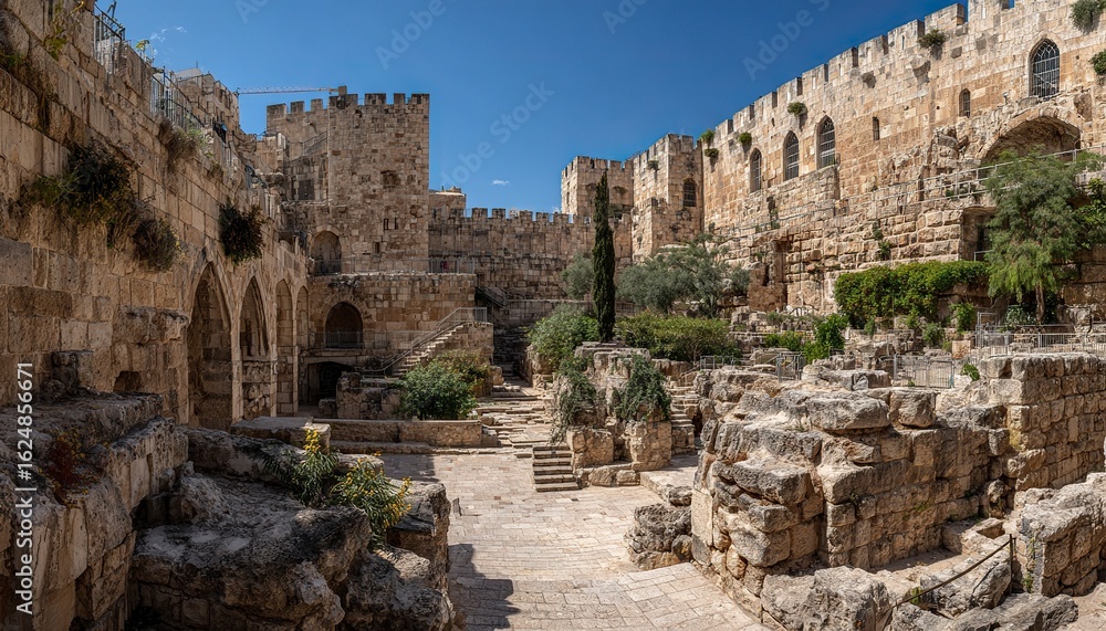 Panoramic photograph of the Western Wall in Jerusalem, with rocks and debris on the ground, captured from a low angle, high-resolution photography, incredibly detailed, fine details, isolated against Panoramic photograph of the Western Wall in Jerusalem, with rocks and debris on the ground, captured from a low angle, high-resolution photography, incredibly detailed, fine details, isolated against