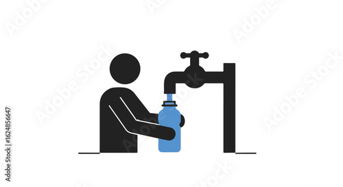 Person filling a water bottle under a tap for use in a public area