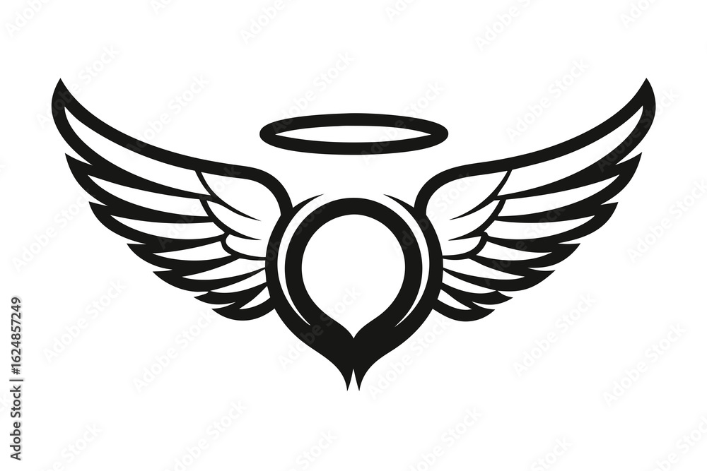 Obraz premium Stylized angelic wings with halo and emblematic centerpiece