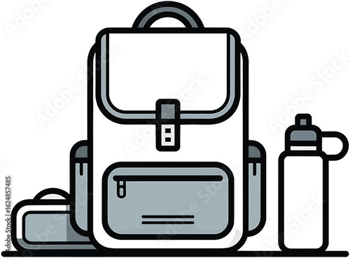 School Supplies Backpack Illustration with Water Bottle