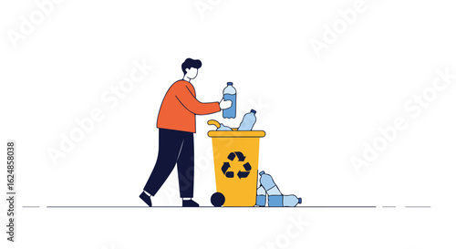 Person places a bottle in a recycling bin with more bottles nearby