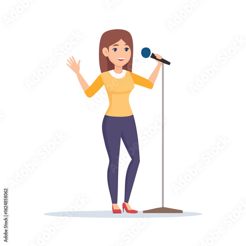 Drawing of a Female Singer on Stage with a Microphone Stand - AI Generated