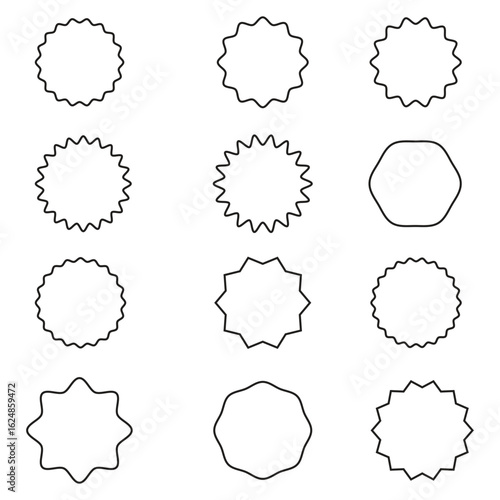 line Wavy circle edge icon set element