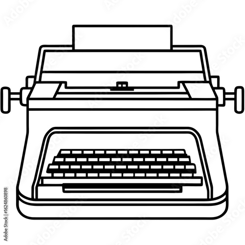 Vintage typewriter side view – outline art vector