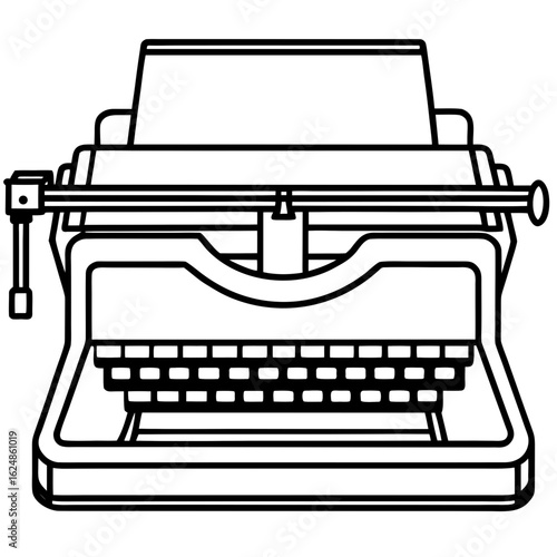 Vintage typewriter side view – outline art vector
