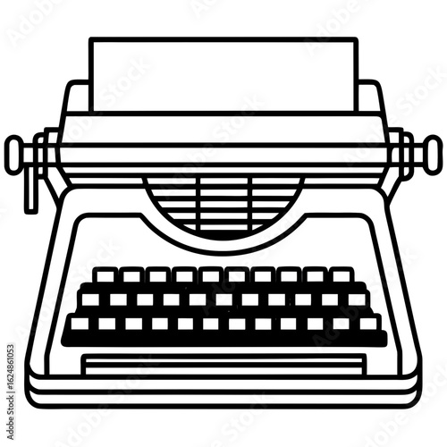 Vintage typewriter side view – outline art vector