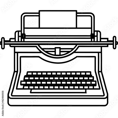 Vintage typewriter side view – outline art vector