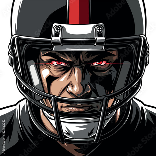 Fierce gridiron warrior with glowing eyes, an intimidating sports mascot character asset in a vector illustration.
