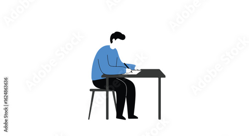 Wallpaper Mural Student writes on paper at desk. Isolated background, learning or working Torontodigital.ca