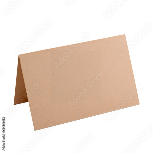 Blank beige paper card folded, simple design, isolated on transparent background
