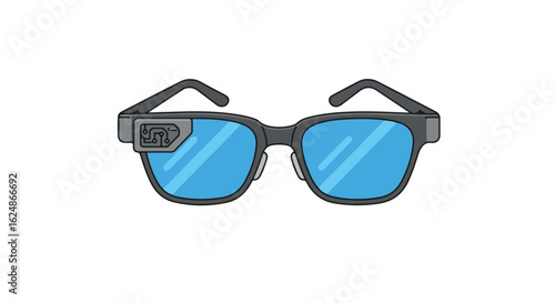 Tech eyewear with interface, for AR/VR applications, on blank background