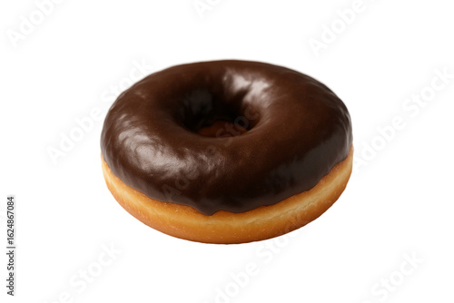 Delicious chocolate glazed donut isolated on white background, perfect for bakery, dessert, snack, breakfast, or sweet treat concepts. Ideal for food photography, advertising, menu design, cafe 