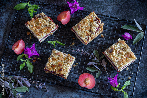 Plum pie with almond shortcrust pastry.