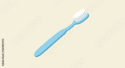 Blue toothbrush with paste on a neutral background used for dental hygiene ad