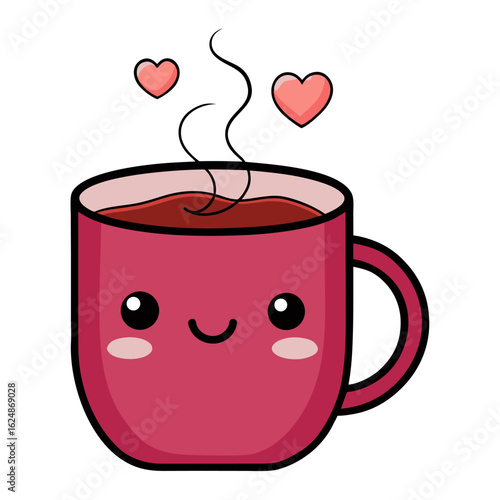 Cute coffee mug with heart shaped steam illustration