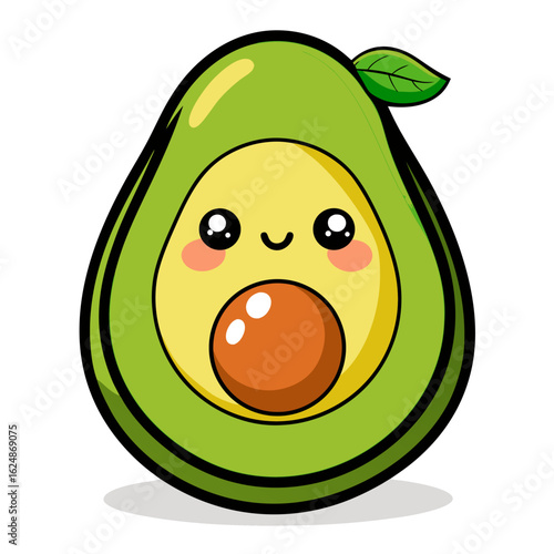 Cute kawaii avocado character with a shy expression