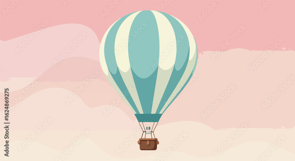 Fototapeta premium Hot air balloon floats over pink hills. Travel, adventure, journey concept use