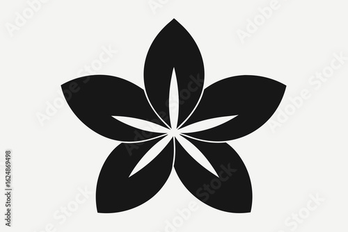 Stylized black five petal flower icon on a light gray background
